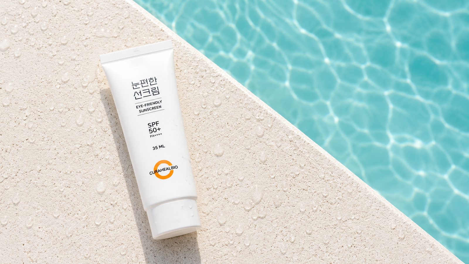 풀사이드에 놓인 눈편한선크림 / Eye-Friendly Sunscreen poolside